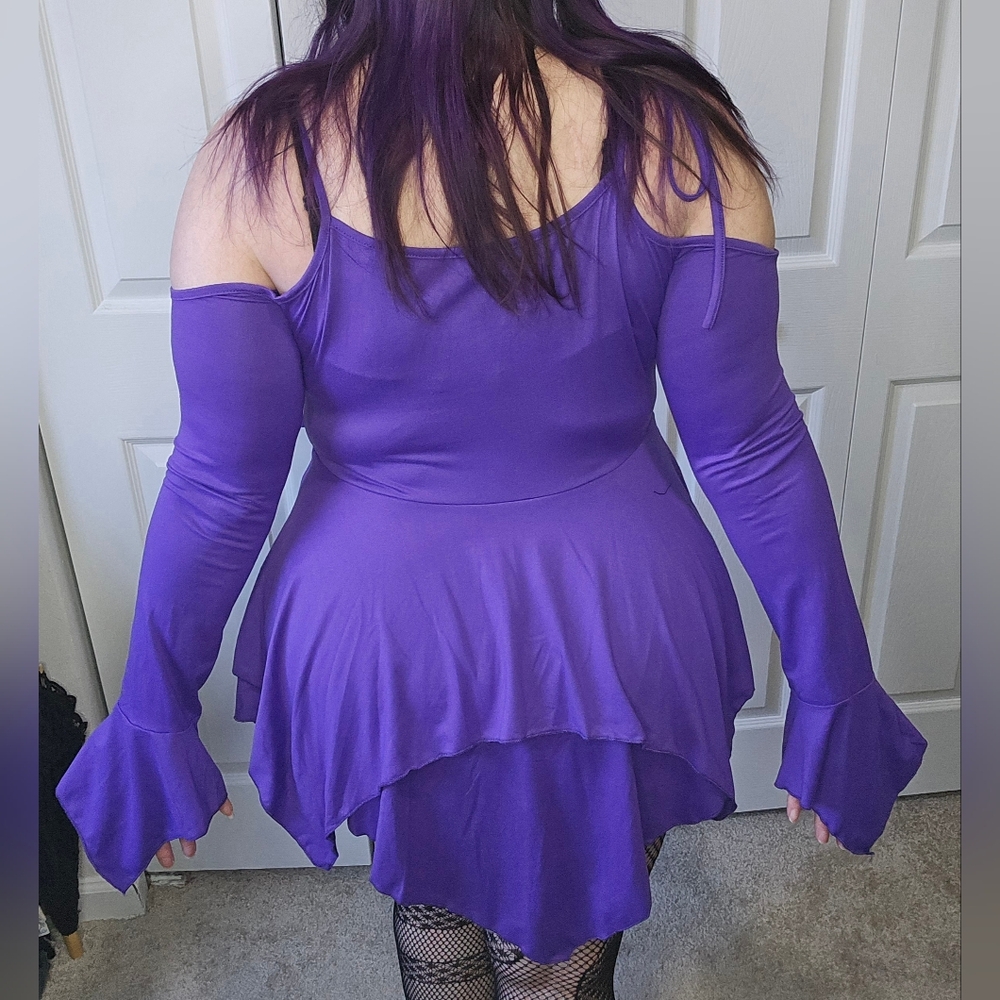 Purple Cold Shoulder Fairy Dress with Bell Sleeves XL - Picture 3 of 5